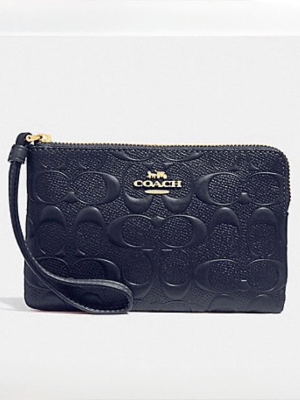 COACH Corner Zip Wristlet in Signature Leather -Midnight Blue